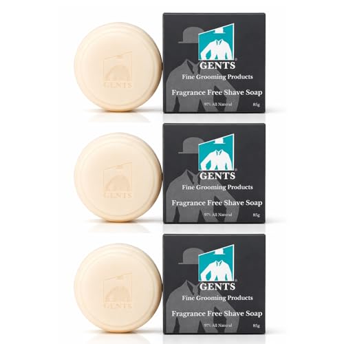 GENTS Men’s Shaving Soap Set - 3 Pack Natural Fragrance Free Shave Bars with Shea Butter for Sensitive Skin, Rich Lather, Razor Burn Relief
