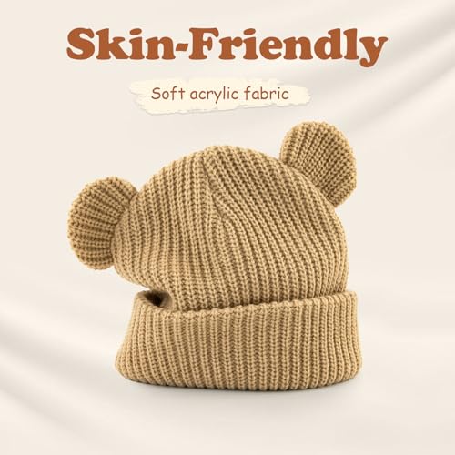 Toddler Boy Winter Hat Baby Knit Beanie Girl Warm Hats Kid Bear Ear Beanies for Cold Weather2