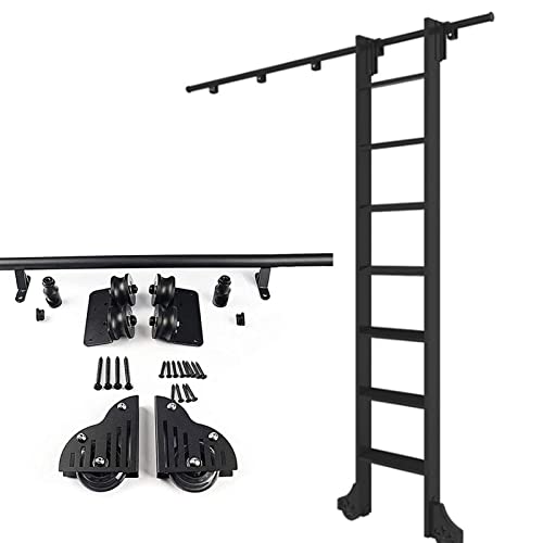 Kit de herrajes para escalera de biblioteca deslizante de acero negro y riel de 6 metros 3
