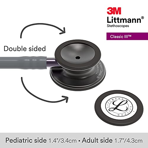 Image of 3M Littmann Classic III Monitoring Stethoscope, 5873, More Than 2X as Loud, Weighs Less, Stainless Steel Smoke-Finish Chestpiece, Grey Tube, 27 inch Violet Gray Stem, and Smoke Headset (Pack of 3)