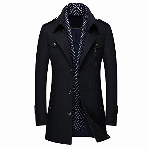 Image of DOSLAVIDA Men's Slim Fit Woolen Pea Coat Single Breasted Winter Warm Long Trench Jackets With Removable Soft Scarf