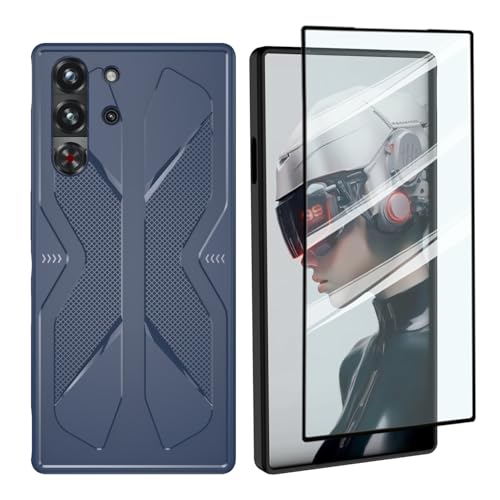 Nabefamu Case for ZTE Nubia Red Magic 10 Pro/10s Pro/10s Pro+,Soft TPU Military Grade Airbags Shookproof Drop Protection, Anti Fingerprint，[1 Screen Protector] Red Magic 10 Pro Plus+ Case,Navy Blue