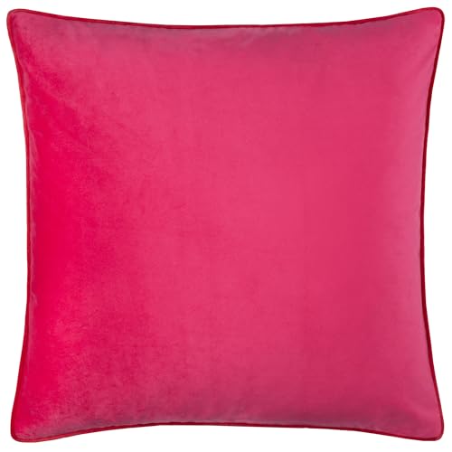 furn. Meridian Cushion Cover – Luxury Contrast Piped Velvet Decorative Case (Pink/Red - 55x55cm)