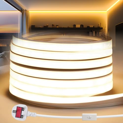 YOODI LED Strip Light 2M 220V Cuttable Outdoor Neon Rope Light Fireproof Waterproof IP65 Flexible Silicone 10X10mm 3000K Warm for Bedroom Decor Kitchen Home