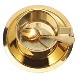 MUELODSIC Taza de Café de Acero Inoxidable Doble con Cuchara y Plato Taza de Leche para Uso Doméstico y Oficina Resistente y Elegante para Bebidas Calientes