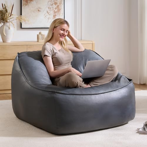 Image of AMERLIFE Oversized Bean Bag Chair for Adults, PU Boneless Chair, Gray