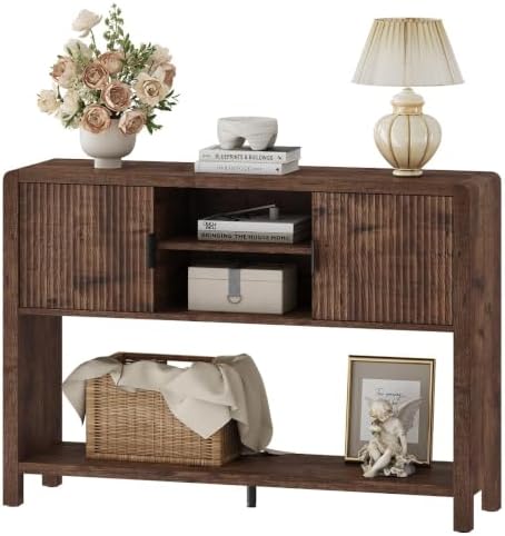 FATORRI Industrial Console Entryway Table with Storage, 43.31 inch Narrow Sofa Table Coffee Bar w...
