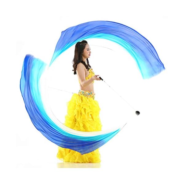 KIKIGOAL-2pcs-25x09M9843x3543-Multi-Color-Dance-Silk-Veil-Poi KIKIGOAL 2pcs 2.5x0.9M/98.43"x35.43" Multi-Color Dance Silk Veil Poi (2.5x0.9M/98.43"x35.43", Gradual Blue)