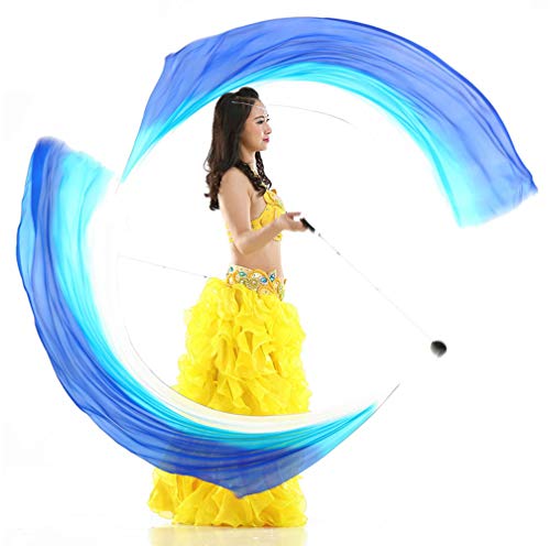 KIKIGOAL 2pcs 2.5x0.9M/98.43x35.43 Multi-Color Dance Silk Veil Poi (2.5x0.9M/98.43x35.43 gradual blue)