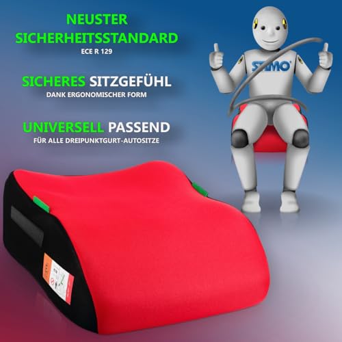 2er Set Kindersitzerhöhung ergonomisch Kinder 135-150 cm Sitzerhöhung Auto Sitz ECE R129 Bezug waschbar (Rot)