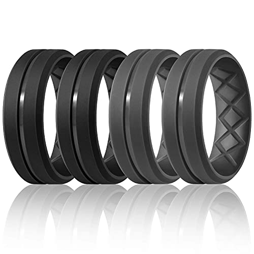 MIROMIHO Inner Arc Ergonomic Breathable Design,Silicone Rings for Men, 7 Rings / 4 Rings-Breathable Rubber Wedding Bands