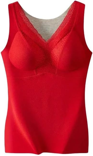Women's Thermal Vest Women's Warm Vest with Chest Pad Top Autumn and Winter Comfortable Lace Bra