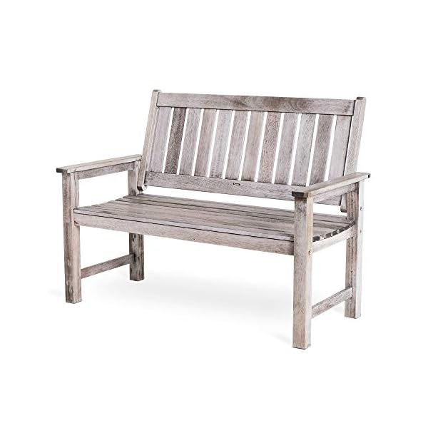 VonHaus Grey Garden Bench - 2 Seater Antique Distressed Effect - for Garden and Patio