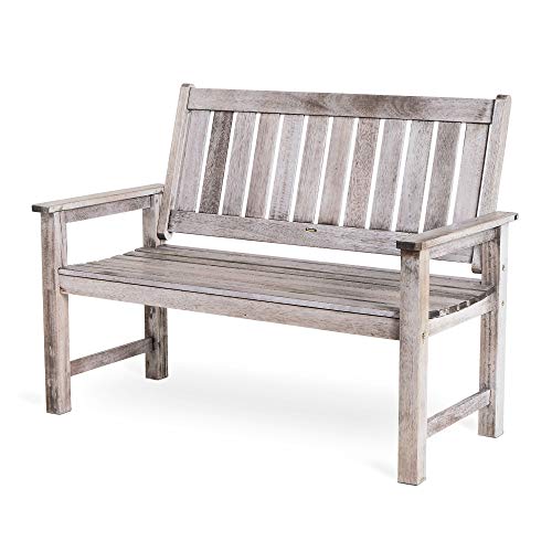 VonHaus Grey Garden Bench - 2 Seater Antique/Distressed Effect - Modern Patio Outdoor Seating Furniture