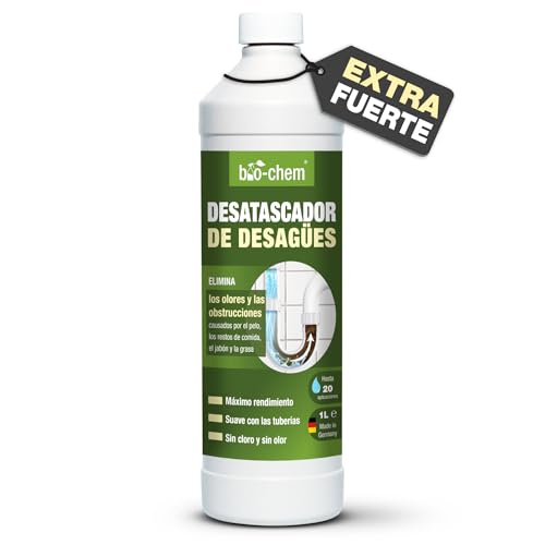 bio-chem - Desatascador tuberias profesional 1L - Limpiador wc antiolor exprés eficaz contra atascos y pelos - Drenaje líquido para desbloqueo de tuberías
