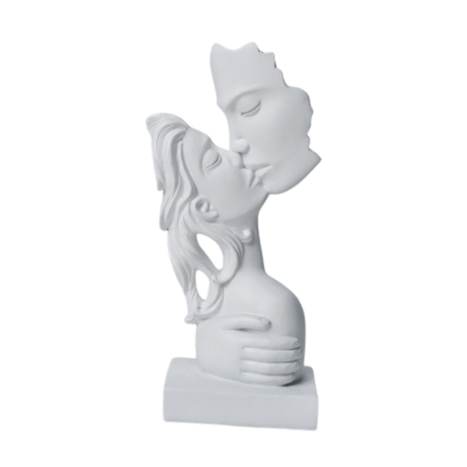 Statuette Blanc Hyfan Statuette Amour Céramique HYFAN - Couple Câlin, Blanc, 9.5x7.5x20.2cm Sculpture Chambre à Coucher