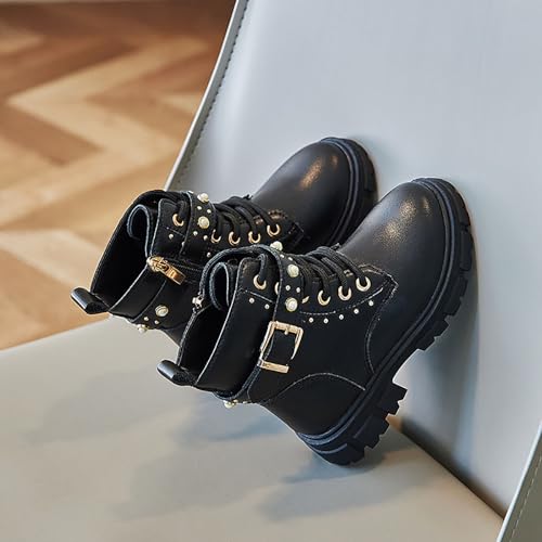 IWIHMIV Toddler Short Boots with Zipper Girls High Top Outdoor Soft Bottom Leather Boots for Cold Weather2