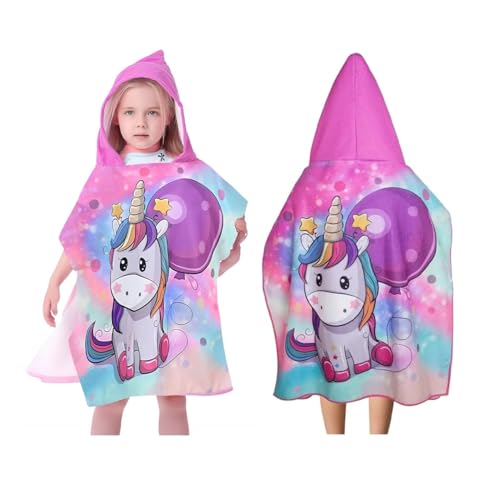 Image of TONY STARK Poncho Towel for Kids, Beach Towel with Hoodie, 60x60cm Travel Towel for 1-7 Years Girls and Boys, Soft Microfiber Sleeved Poncho (Magical Unicorn)