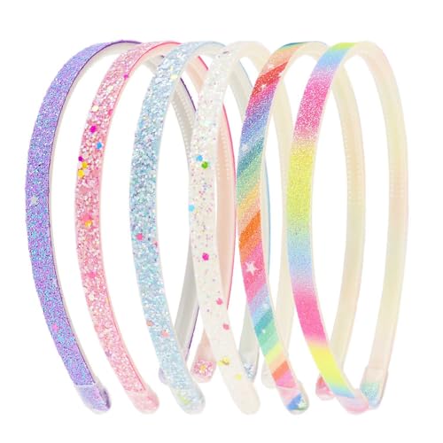 Yamobi Diademas Brillantes para Niñas, 6 Diademas de Arcoíris para Niños, Diademas de Rayas Arcoíris Accesorios para el Cabello de Niñas