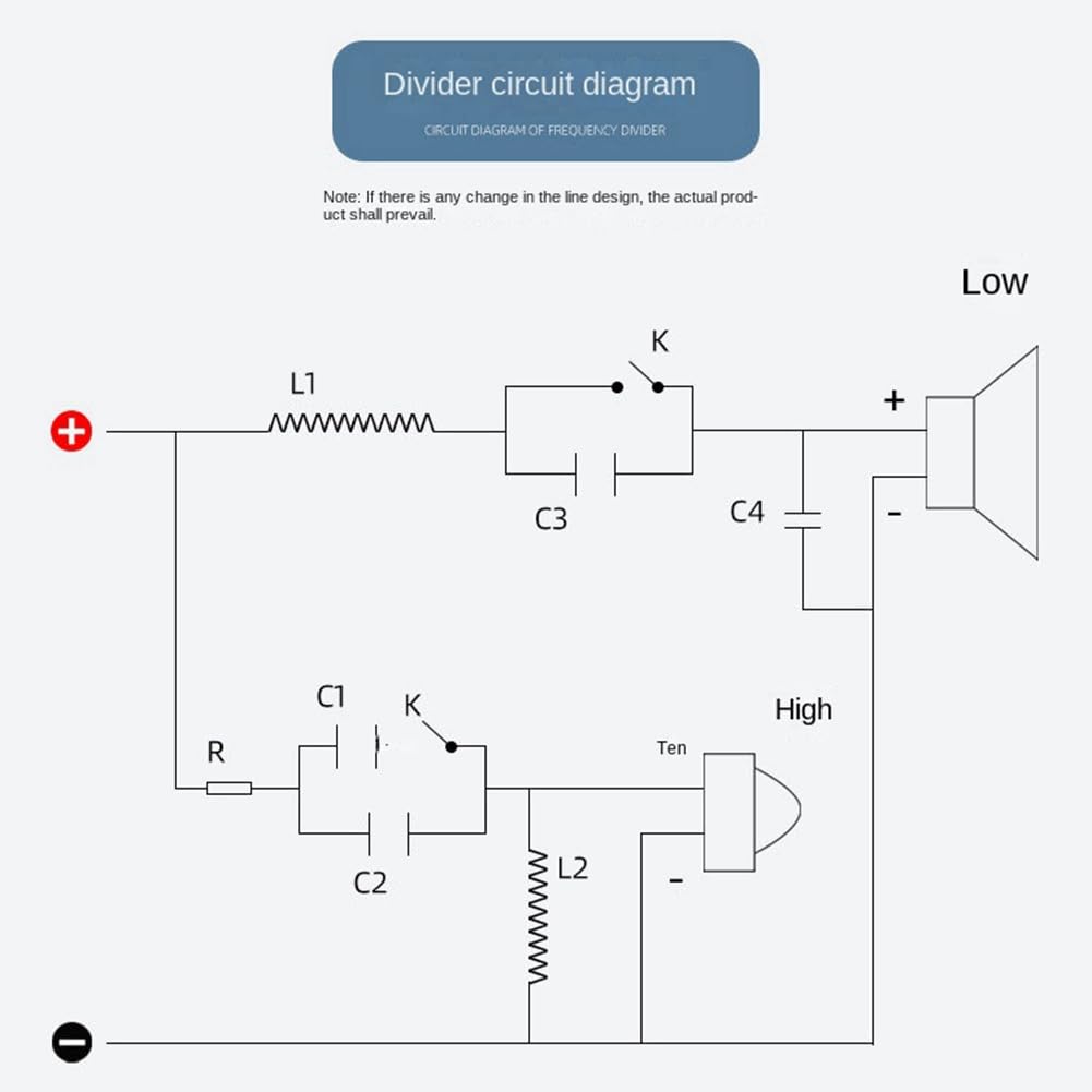 Diviseur audio 250 W haute et 2 voies - Diviseur audio en plastique - Diviseur Hi-Fi - 3000 Hz - Répartiteur de basses hautes et basses réglables - Filtre Hi-Fi haute fidélité