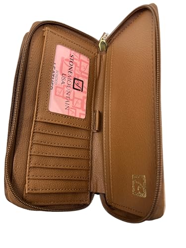 Stone Mountain Large Pebble Double Zip Around Wallet | Creamy Pink Genuine Leather | 7x2x4 inches4