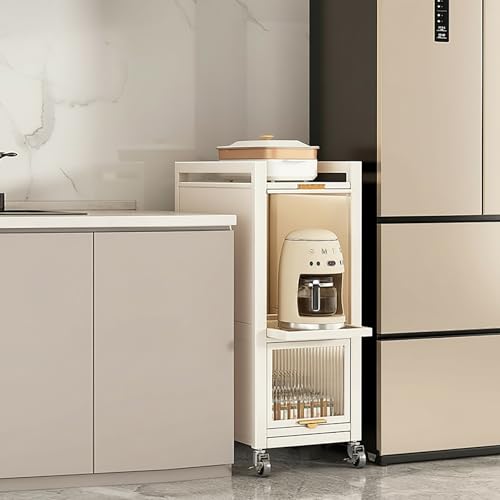 Image of HLDJYLZS Slim Rolling Storage Cart with Pull Out Multi‑Layer Design, Wheels, Carbon Steel Organizer for Kitchen, Bathroom, Small Space(White,15.7 * 9.8 * 37IN)