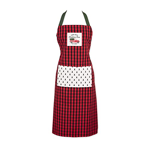 DII Unisex Kitchen Christmas Apron for Women & Men Adjustable Ties and Large Front Pockets, One Size, Farm Truck