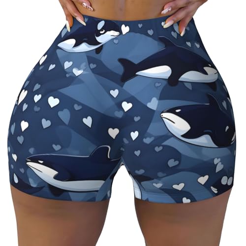 Blue Killer Whale Pattern Sports Shorts, high Elastic Slim Fitness Pants, Suitable for Yoga/Leisure/Daily wear