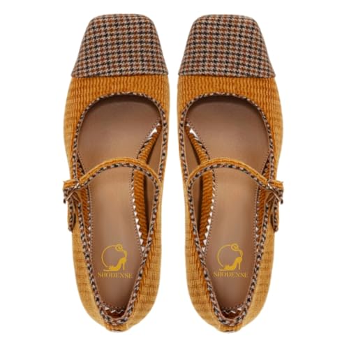 SHODENSE Women Chunky High Heel Mary Jane Pumps Shoes Square Closed Toe Ankle Strap Dress Sandals Two-Toned 3 Inch Block Heels Mary Janes Buckle Cap Toe Office Work Shoes Wedding Party Retro 4-11 M US4