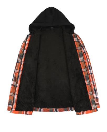 Image of ZENTHACE Men's Sherpa Lined Full Zip Hooded Plaid Shirt Jacket