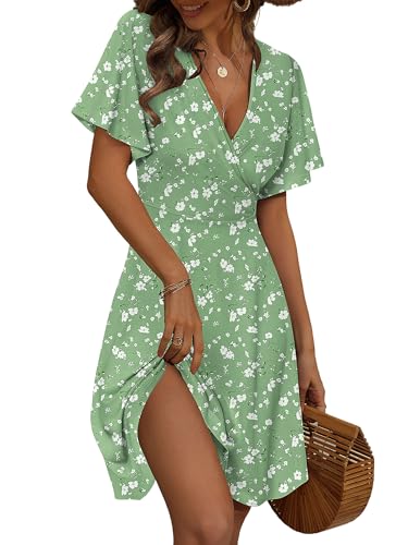 FENSACE Easter Dresses for Women 2026 Summer Sage Green Maternity Casual Floral Midi Womens Spring Outfits(Green White Floral-98 Large)
