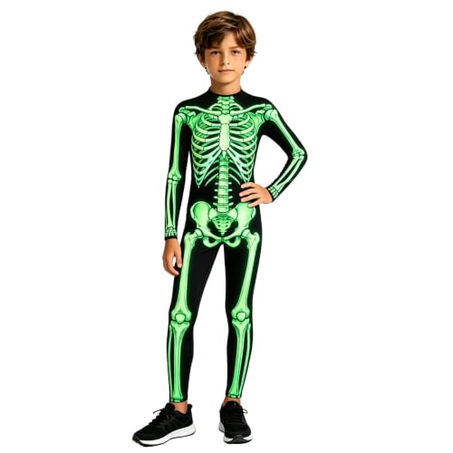 Boys Skeleton Halloween Costume Bone Outfit Bone Jumpsuit With Front Zip - image 4