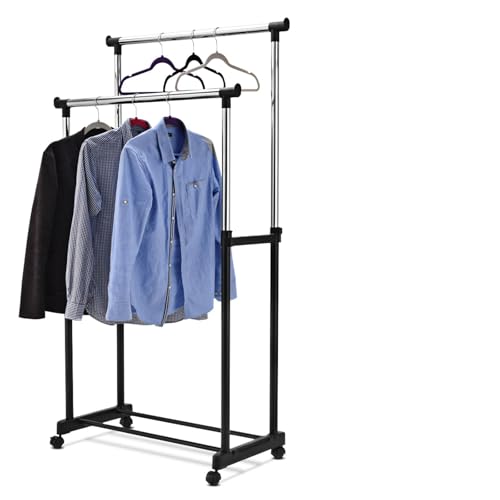 COSTWAY Stand Appendiabiti in Metallo, Porta Abiti con Ruote, Appendiabiti Doppio con Altezza Regolabile, Appendiabiti da Terra Multiuso