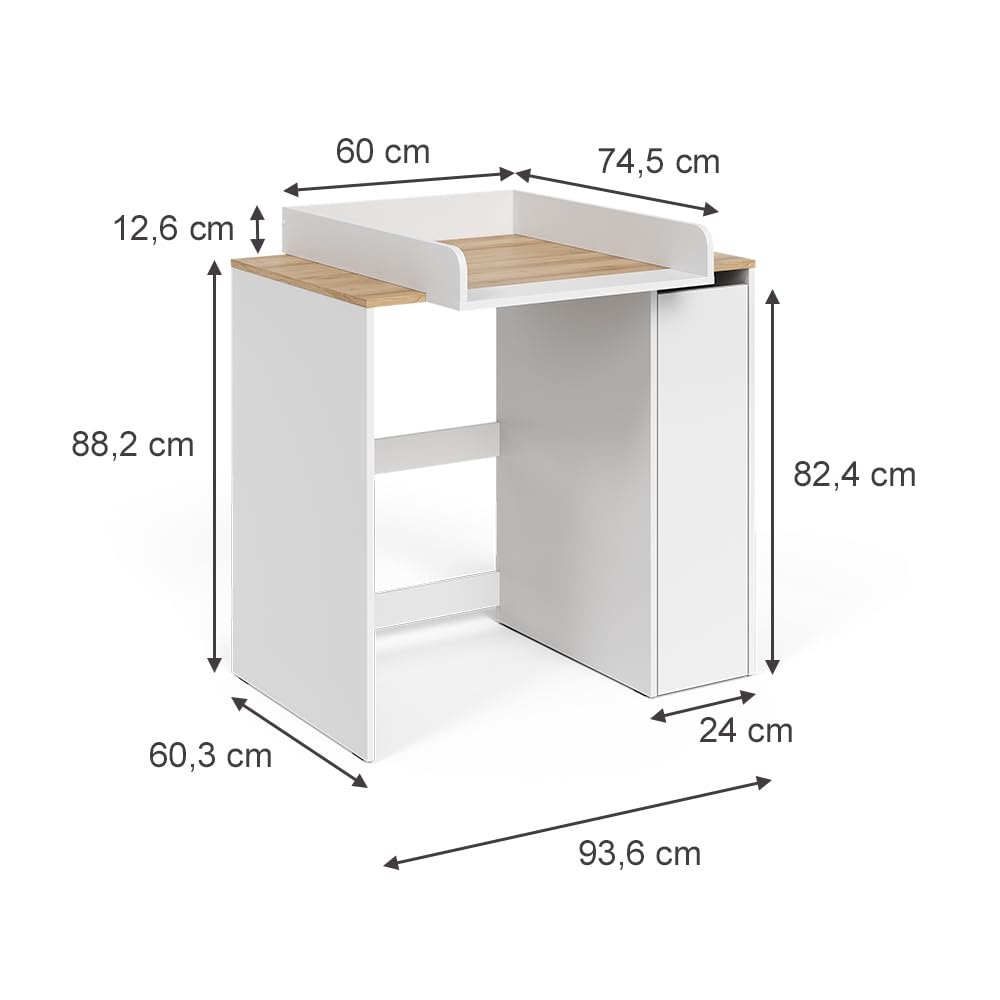 Vicco armadietto coprilavatrice Viktor, Bianco/Artisan, 93.6 x 88.2 cm 2 parti con fasciatoio, per riporre detersivi e come superficie d’appoggio