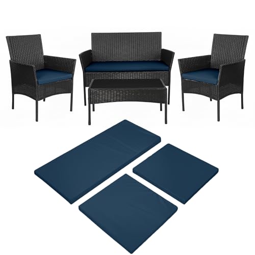 Cuddle Cloud 3 Pieces Replacement Cushions Set For Rattan Furniture Water Resistant Sofa Patio Garden Outdoor Furniture Seat Pads Lightweight & Durable 3 PCs Garden Furniture Cushions (Navy)