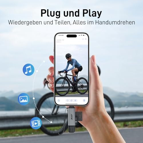 Acer SD Kartenleser, Dual USB 3.0 USB C Stecker Kartenlesegerät Aluminium – Ansicht 4