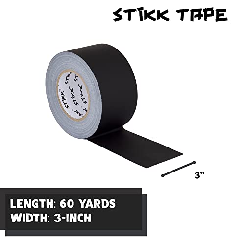 Image of STIKK Gaffer Tape - Black Gaffers Tape - 3 inch x 60 yards - Pro Gaff Tape for Staging Work - Grafting Tape for Filming, Photography, Radio - Effective Heavy-Duty Water Resistant Gaff Tape