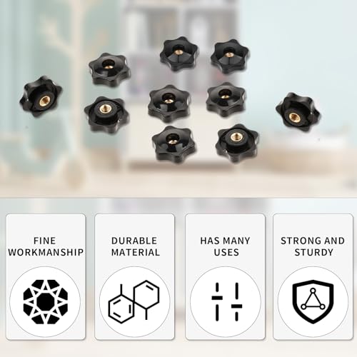Bewudy 10 Stück Sterngriffmutter, 1/4 inch Rändelschraube Äußerer Durchmesser 30mm, Kunststoffmutter Messing Innengewinde Sternschraube für Maschinen und Anlagen Möbel Werkzeugmaschinen Fitnessgeräte