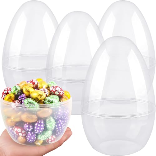 12 Inch/ 10 Inch/ 8 Inch Giant Clear Easter Eggs Fillable 4/5/ 6/7 Pcs Jumbo Plastic Easter Eggs Large Easter Eggs Empty for Egg Hunt Supplies Easter (4 Pcs - Clear (10 Inch))