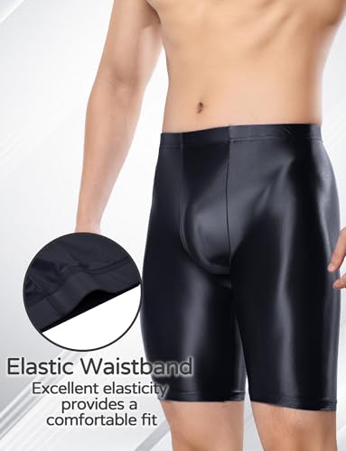 FEOYA Men's Shiny Glossy Oily Compression Shorts Tights See Through Sheer Sports Trunks Bottoms for Bodybuilding4