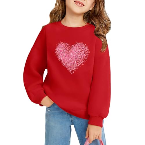 Girls Valentines Shirt Cute Long Sleeve Heart Graphic Tees Tops Loose Soft Teens Valentines Clothes 2-9 Years