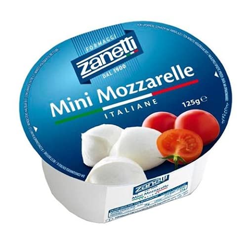 Zanetti Mini Mozzarella Italiana, 125g, Queso Fresco de Leche de Vaca, 18g de Proteína