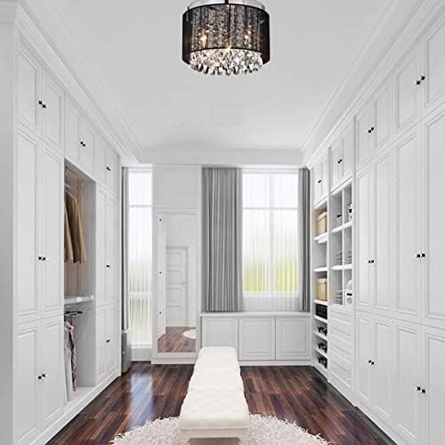 LaLuLa Black Chandelier Small Flush Mount Ceiling Light Fixtures Mini Crystal Chandelier Lighting Drum Ceiling Chandelier 3 Light Flush Mount Chandelier for Bedroom