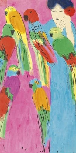 Affiche murale abstraite Walasse Ting Lady and Parrots 50x100cm