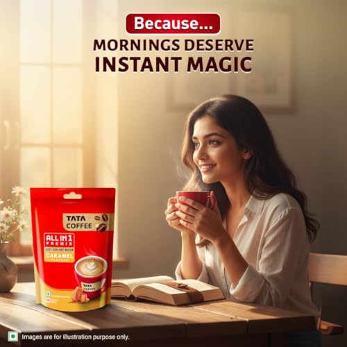 Image of Tata Coffee All in 1 Premix, Caramel Flavour, Instant Coffee-Chicory Premix, Rich Aroma, Instant Coffee Sachets, Just Add Hot Water, 160g (10 Sachets x 16g)