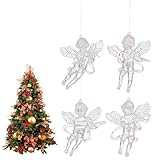 Raxove Engel Weihnachtsbaum Ornamente, Engel Weihnachtsschmuck, 4X Acryl Engel Dekoration Weihnachten Rebe Ornamente | 9 cm / 2,9 Zoll Engel Weihnachten Hängedekorationen für Auto Innenbaum