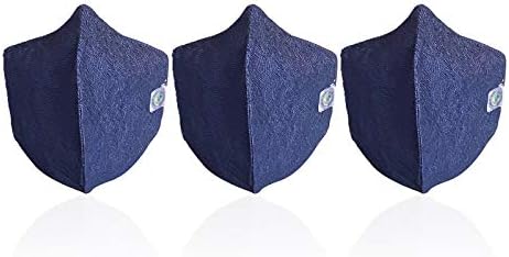 Survivor,Aizome2 Layer Denim Cloth 100% Cotton Breathable Masks (PACK OF 3) (SZU-10675-C3), Blue, 16CM X 19 CM