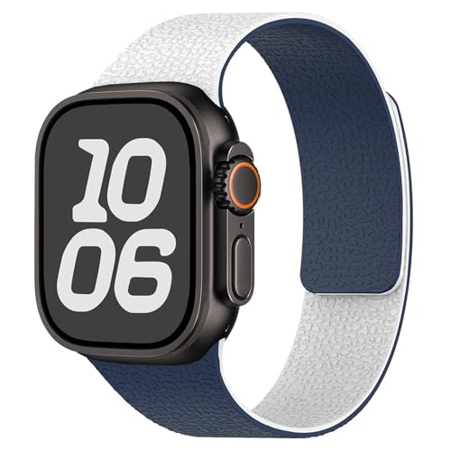 LIRUWECH for Apple Watch バンド シリコンバンド マグネット 49mm/46mm/45mm/44mm/42mm/41mm/40mm/38mm アップルウォッチ ベルト Series Ultra2/Ultra/10/9/8/7/6/SE/SE2/5/4/3/2/1 スポーツ おしゃれ メンズ レディース 防水（44mm/45mm/46mm/49mm、ホワイトとブルー)