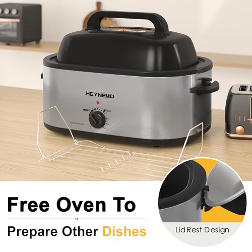 Image of 22 Quart Electric Roaster Oven with Visible & Self-Basting Lid, Large Turkey Roaster with Defrost Warm Function, Adjustable Temperature, Removable Pan Rack, Stainless Steel