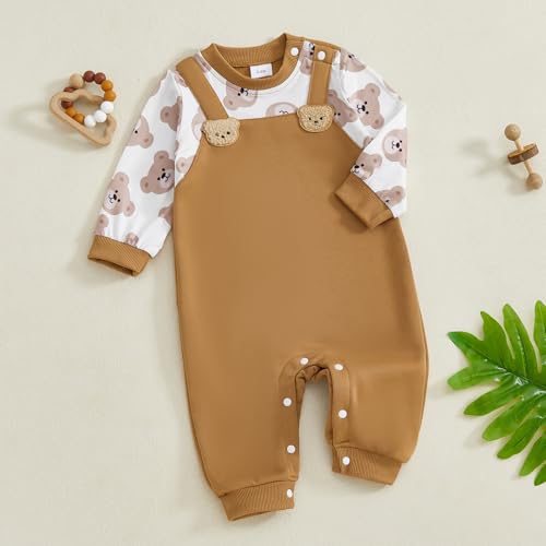 Newborn Baby Boy Fall Outfit Dinosaur Bear Long Sleeve Romper Animal Bodysuit Jumpsuit Infant One Piece Clothes3